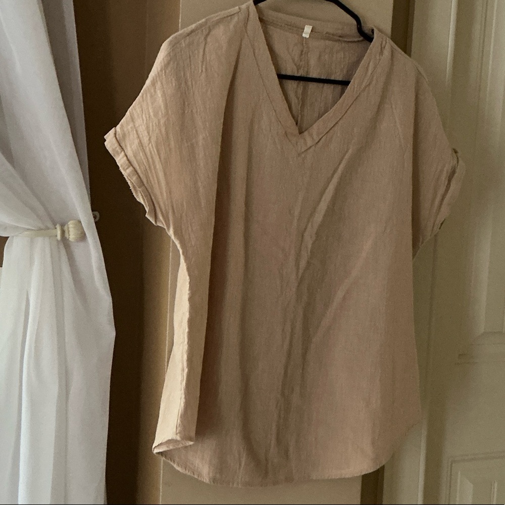 Relaxed V-Neck Tunic Top in Beige